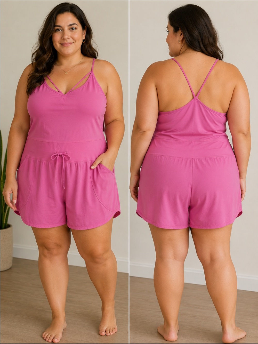 Mono B Plus Size Spaghetti Strap Romper Pajama - Fuchsia